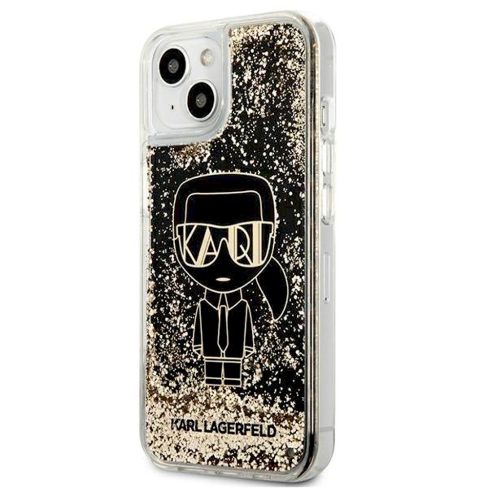 KARL LAGERFELD IPHONE 13 MINI LIQUID GLITTER IN GOLD & BLACK LOGO CASE | NWT